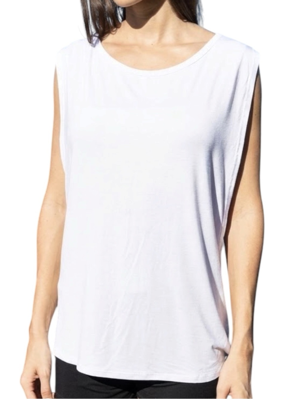 NABRUK White Deep Drop Arm Hole Muscle Shirt Tank Top Boho Beach CR Medium Large